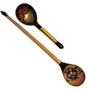 Russian Hand Painted Folk Art Khokhloma Wooden Spoons - Set of Two